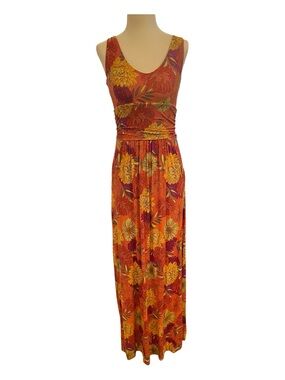 Tabitha Orange and Yellow Floral Scoop-Neck Maxi Dress